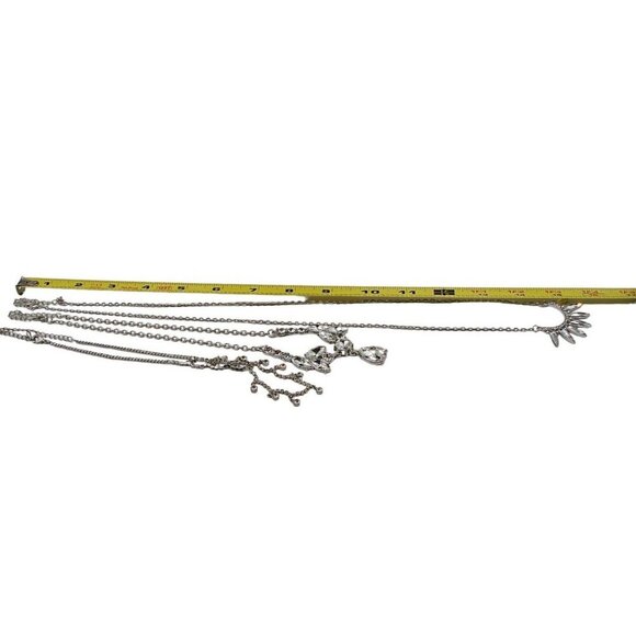 Lot of 3 Rhinestone Necklaces Assorted Sizes Styles Silver Tone Choker Long Med - Picture 7 of 9